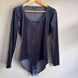 J.Crew Mercantile Womens Blue Velvet Long Sleeve Scoop Neck Bodysuit Small
